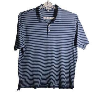 Peter Millar Summer Comfort Polo Shirt Navy Blue Light Blue Stripe XXL Flaw Read